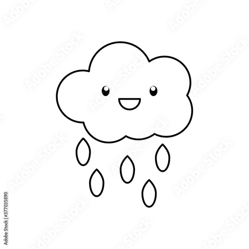happy rainy cloud icon, line style