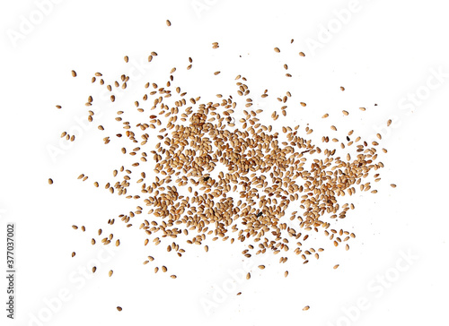 Heap of organic natural sesame seeds over isolated on white background