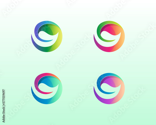  Colorful circle with negative leaf logo variations