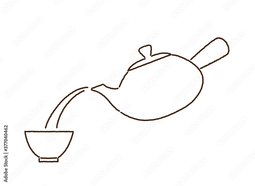 急須から日本茶を注ぐ 急須とお茶碗 手描き風線画イラスト Stock Vector Adobe Stock
