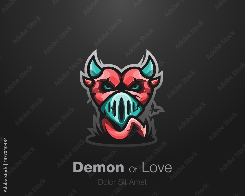 Demon of love logo. Heart devil with mask logo Demon of love logo. Heart devil with mask logo