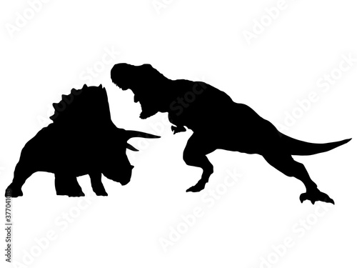 トリケラトプスを襲うティラノサウルス_シルエット