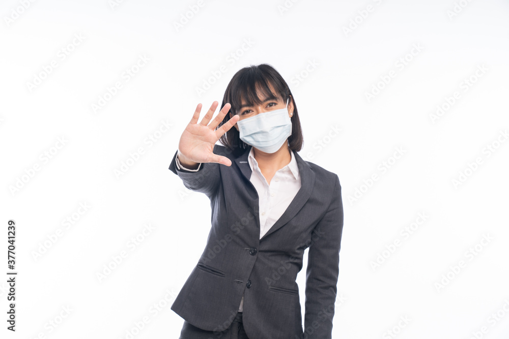 Office woman wearing a mask Is being used to prevent the coronavirus Office woman wearing a mask Is being used to prevent the coronavirus