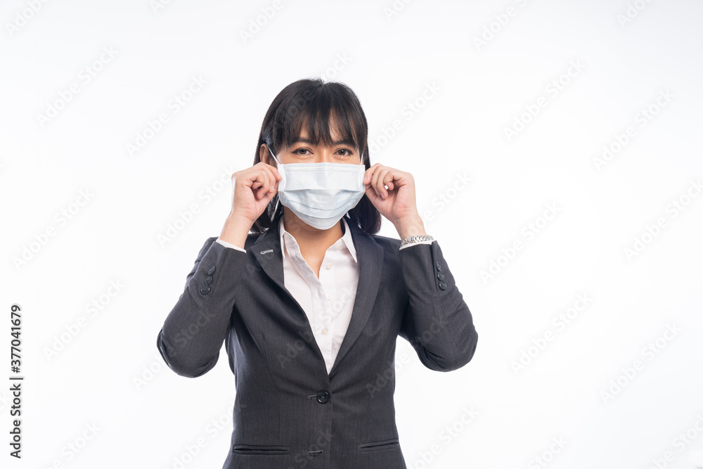 Office woman wearing a mask Is being used to prevent the coronavirus Office woman wearing a mask Is being used to prevent the coronavirus