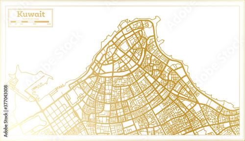 Kuwait City Map in Retro Style in Golden Color. Outline Map.
