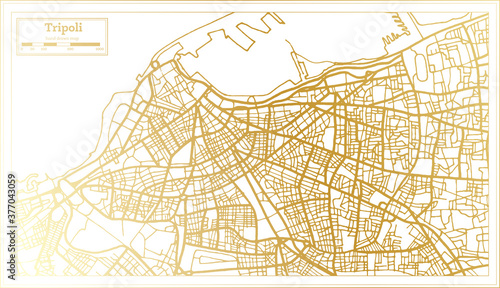 Tripoli Libya City Map in Retro Style in Golden Color. Outline Map.