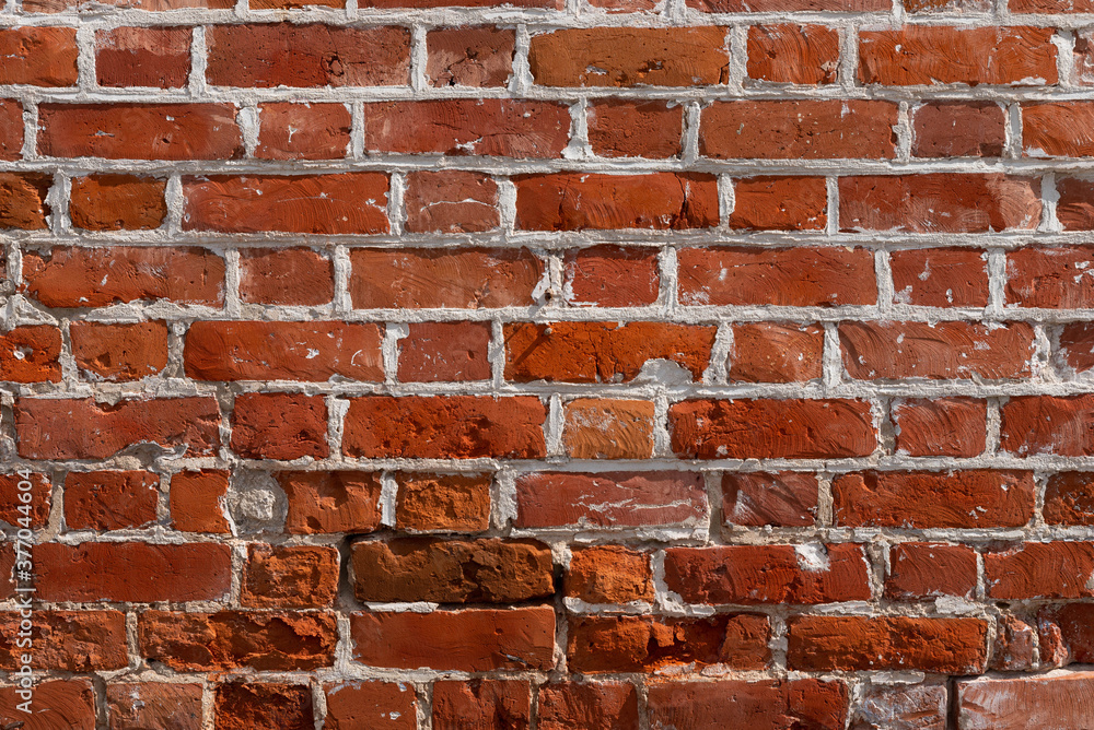 Macro texture of a beautiful red brickwork.