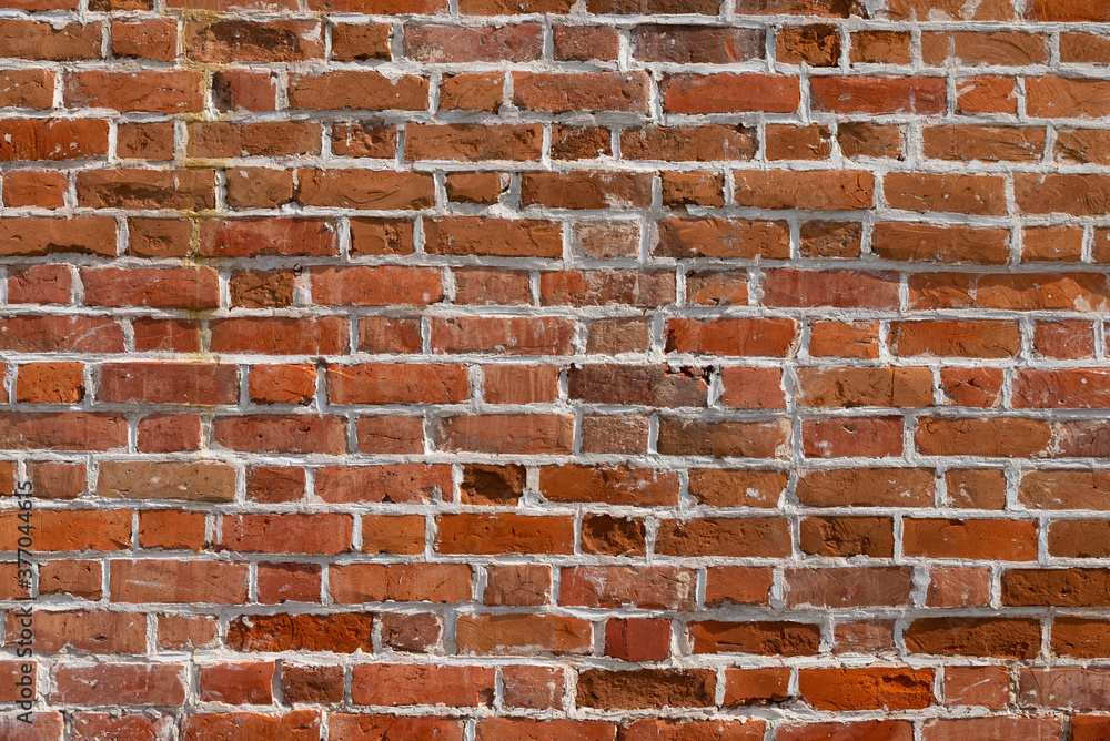 Macro texture of a beautiful red brickwork.