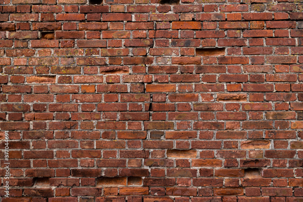 Macro texture of a beautiful red brickwork.
