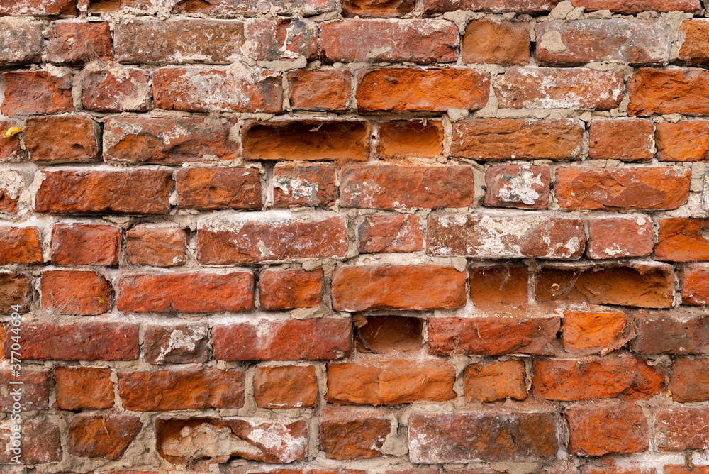 Macro texture of a beautiful red brickwork.