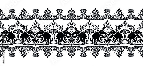 Seamless traditional Asian elephant border