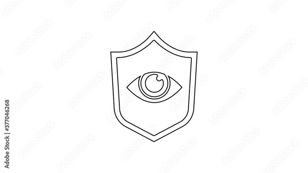 Black line Shield and eye icon isolated on white background. Security, safety, protection, privacy concept. 4K Video motion graphic animation. Black line Shield and eye icon isolated on white background. Security, safety, protection, privacy concept. 4K Video motion graphic animation.