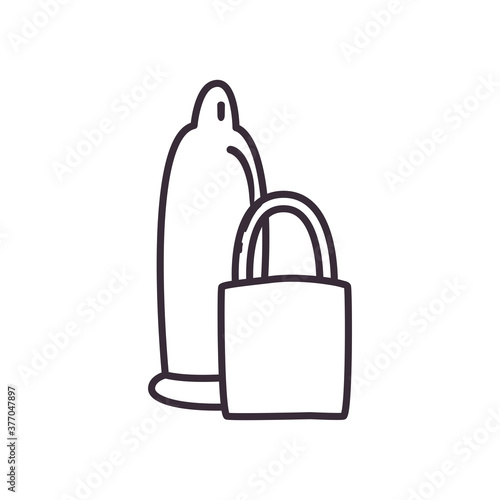 condom with padlock line style icon vector design
