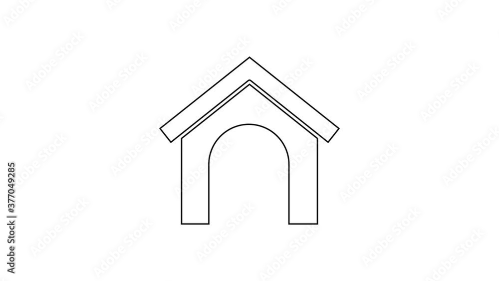 Black line Dog house icon isolated on white background. Dog kennel. 4K Video motion graphic animation. Black line Dog house icon isolated on white background. Dog kennel. 4K Video motion graphic animation.