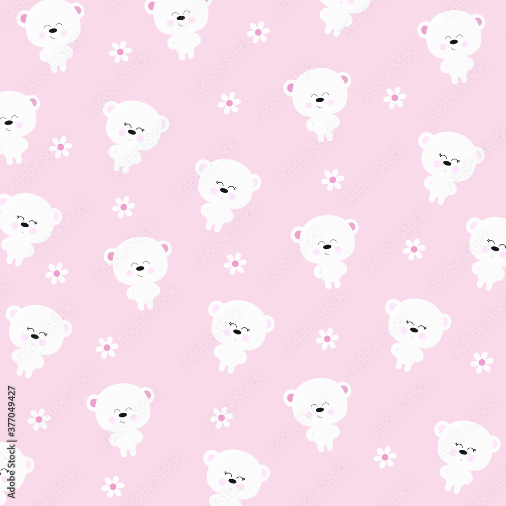 Teddy  polar bear pattern  and light pink background.
