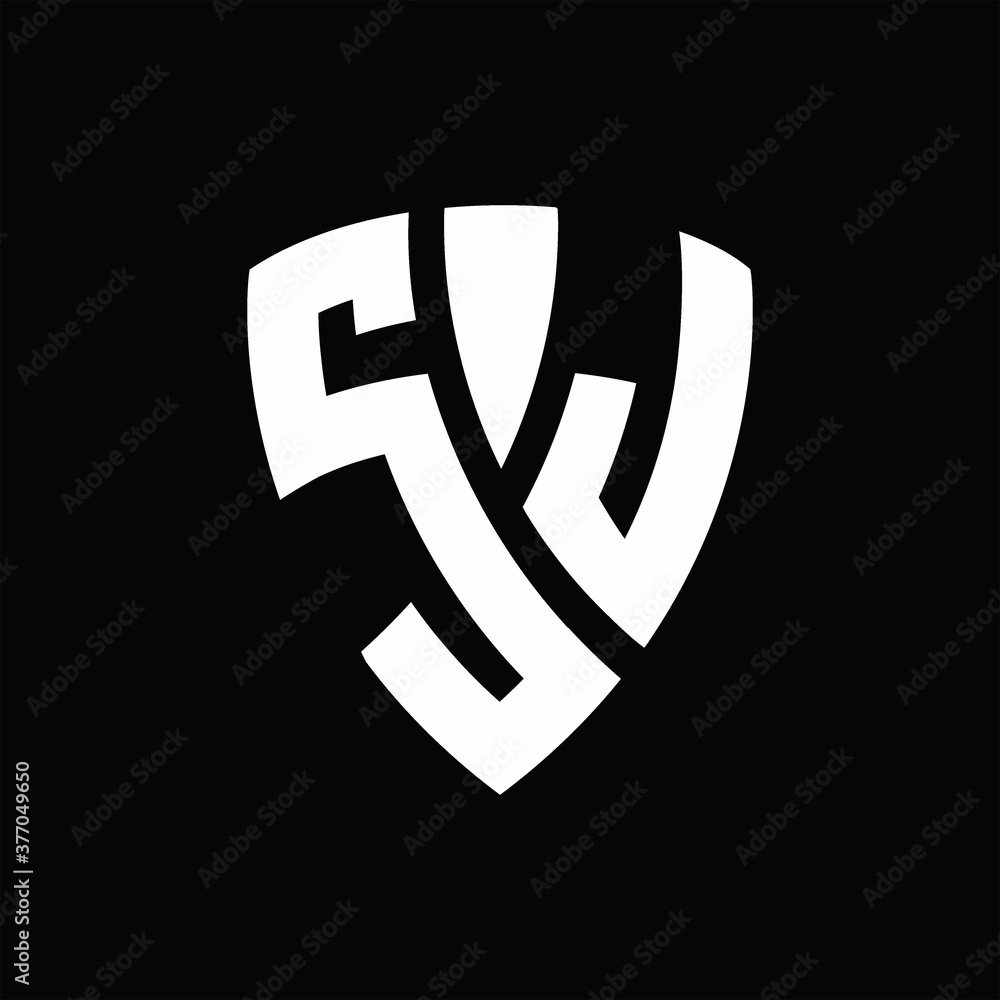 SJ Logo monogram with shield elements shape design template SJ Logo monogram with shield elements shape design template