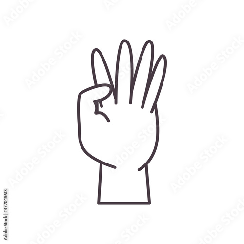 four hand sign language line style icon vector design