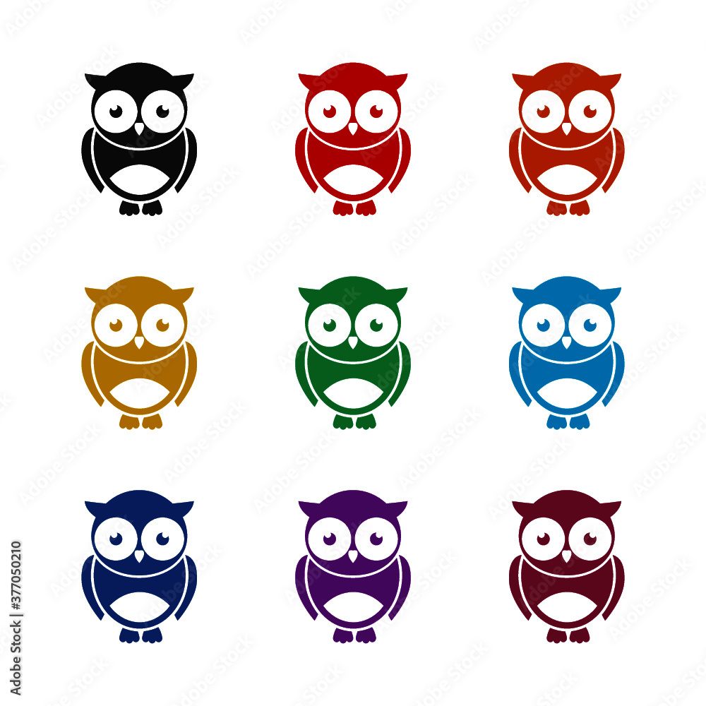 Fototapeta premium Cute simple Owl icon, color set