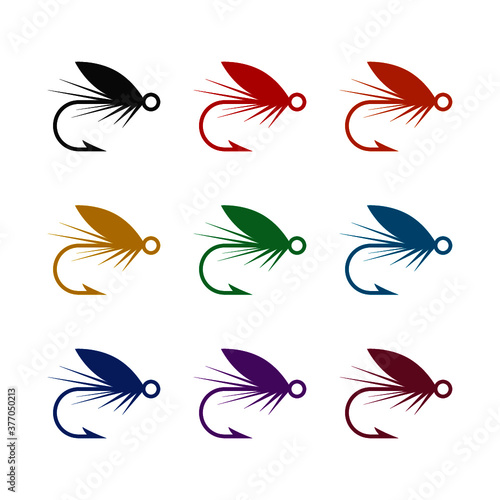 Fly fishing icon, color set