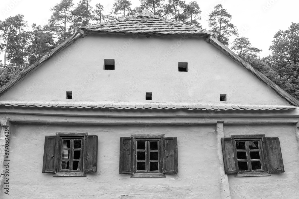 Obraz premium peasant house in the traditional village with thatched roof and tile