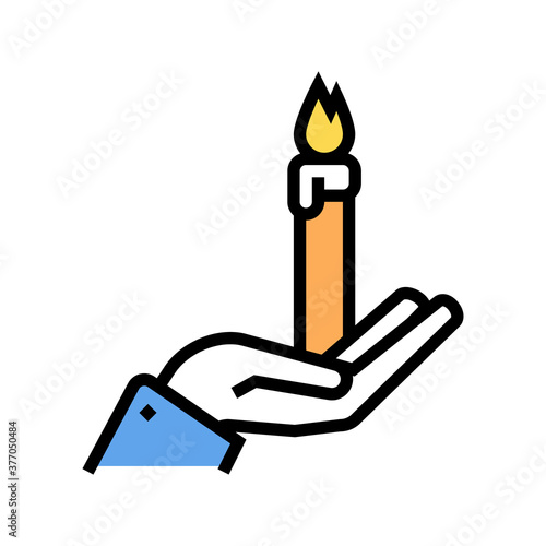 hand holding burning candle color icon vector. hand holding burning candle sign. isolated symbol illustration