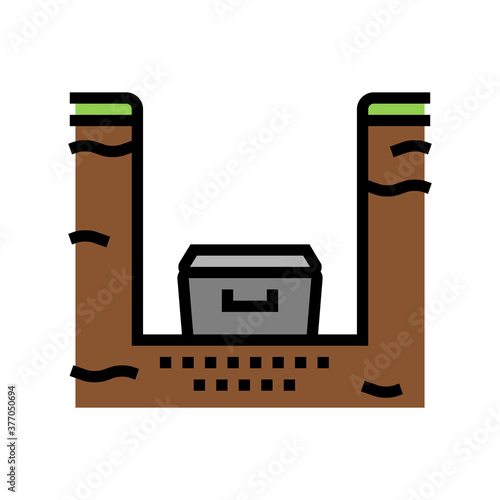coffin in burial pit color icon vector. coffin in burial pit sign. isolated symbol illustration