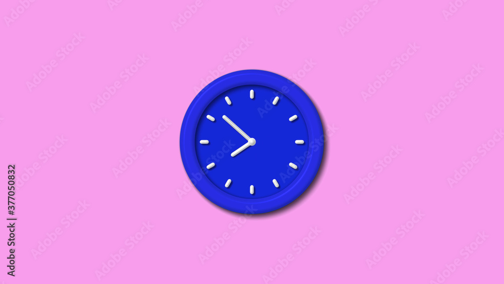 New blue color 3d wall clock on pink light background,3d clock
