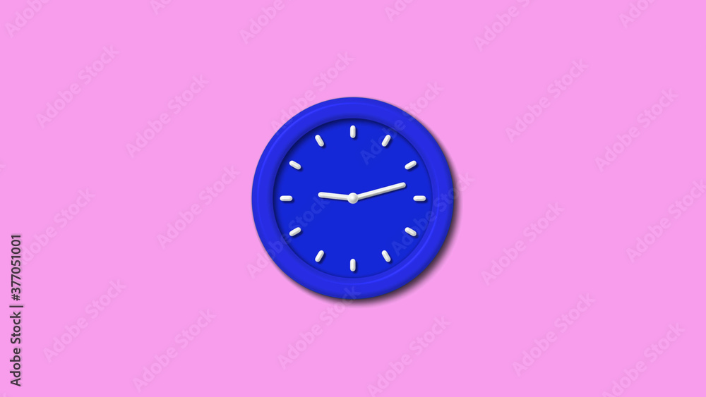 New blue color 3d wall clock on pink light background,3d clock New blue color 3d wall clock on pink light background,3d clock