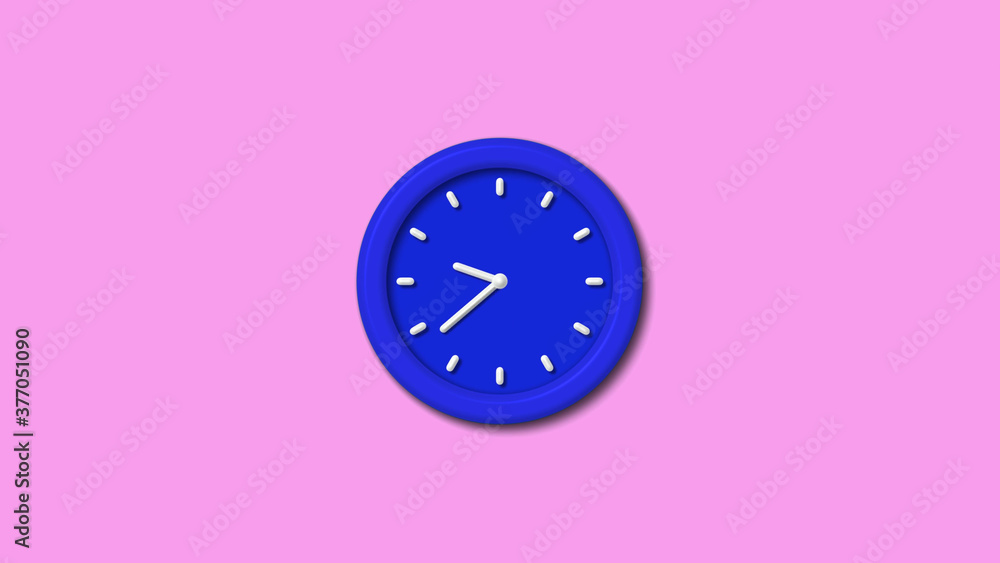 New blue color 3d wall clock on pink light background,3d clock New blue color 3d wall clock on pink light background,3d clock