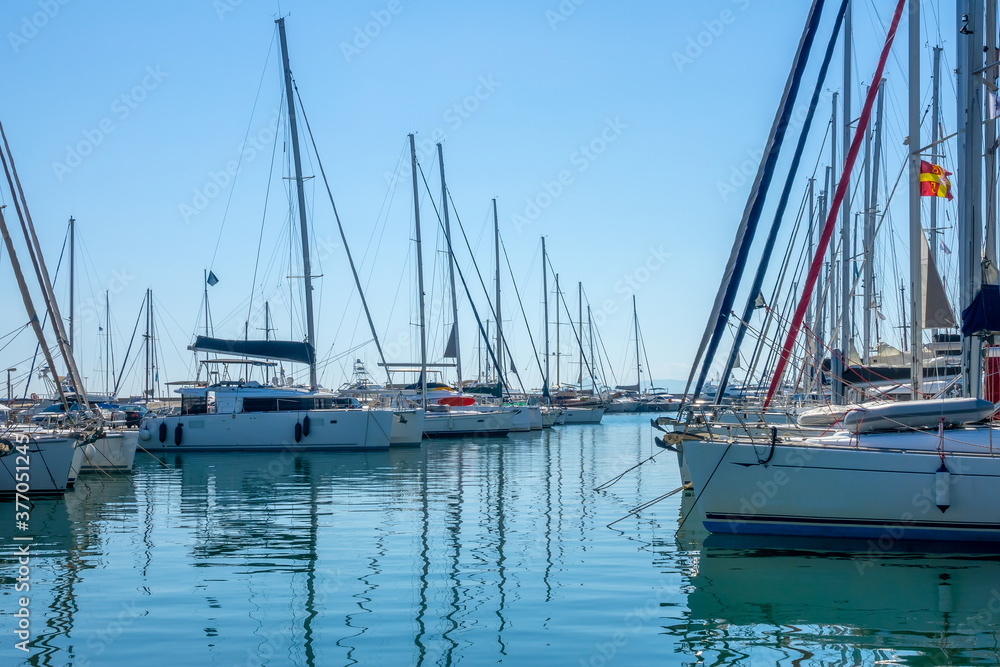 Yacht Mooring in a Greek City in Sunny Weather