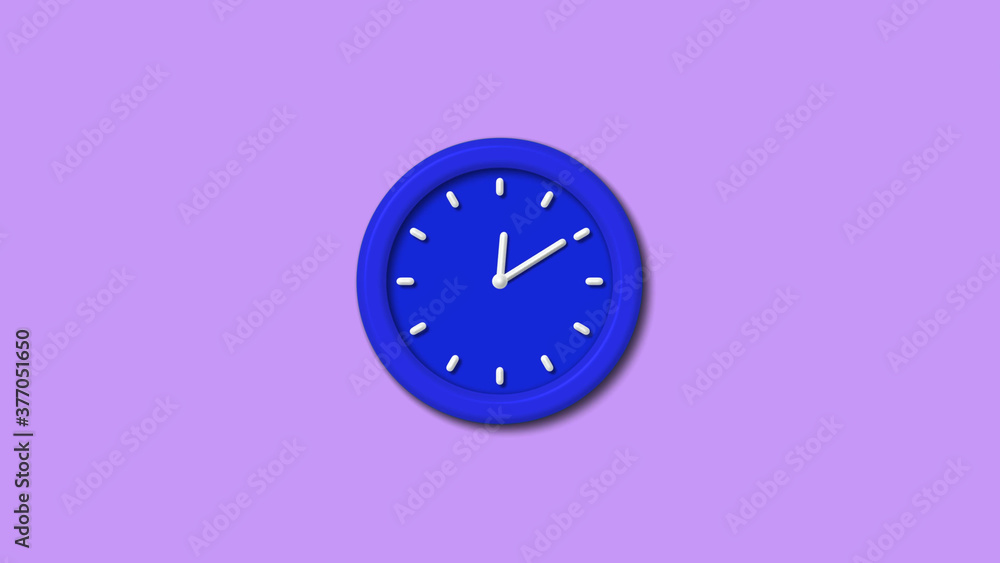 Beautiful blue color 3d wall clock on purple light background Beautiful blue color 3d wall clock on purple light background