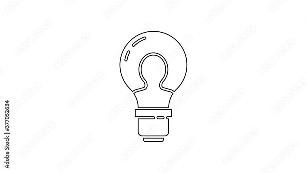 Black line Human head with lamp bulb icon isolated on white background. 4K Video motion graphic animation. Black line Human head with lamp bulb icon isolated on white background. 4K Video motion graphic animation.