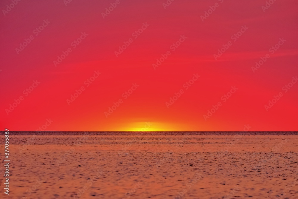 red sunrise or sunset over the sea