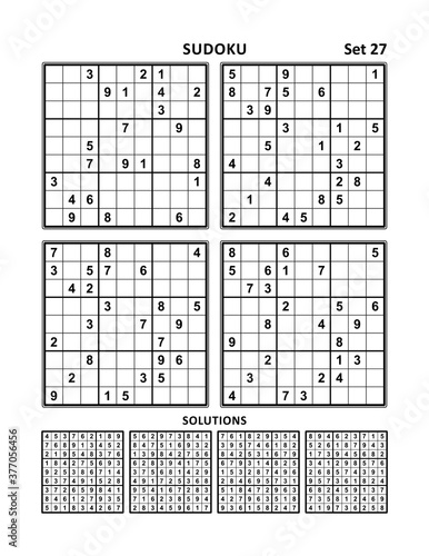 Four sudoku puzzles of medium level, answers included. Set 27.
