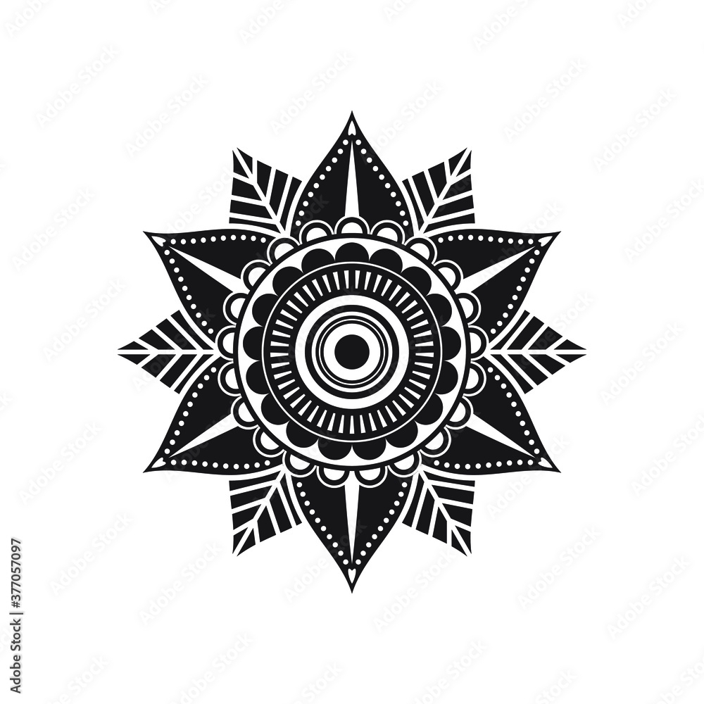Indian Black Floral Mandala Motif, Tattoo style design - Vector