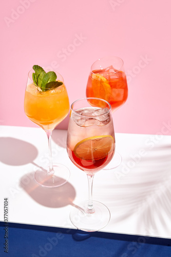 Spritz cocktail set on white table