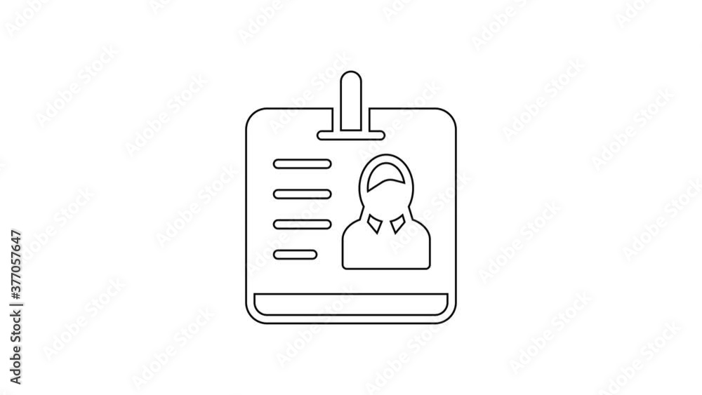 Black line Identification badge icon isolated on white background. It can be used for presentation, identity of the company, advertising. 4K Video motion graphic animation. Black line Identification badge icon isolated on white background. It can be used for presentation, identity of the company, advertising. 4K Video motion graphic animation.
