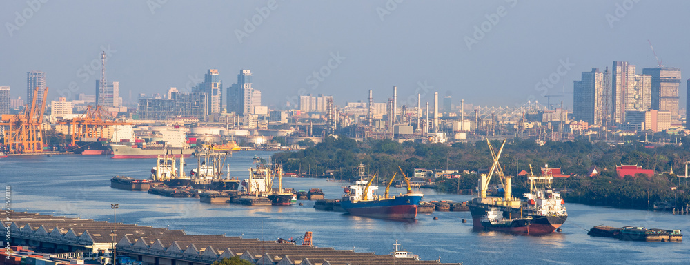 Cargo ships at shipping yard for global logistics industrial