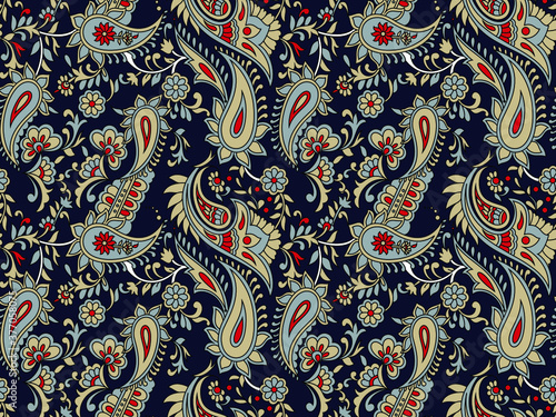 traditional Indian paisley pattern on navy background