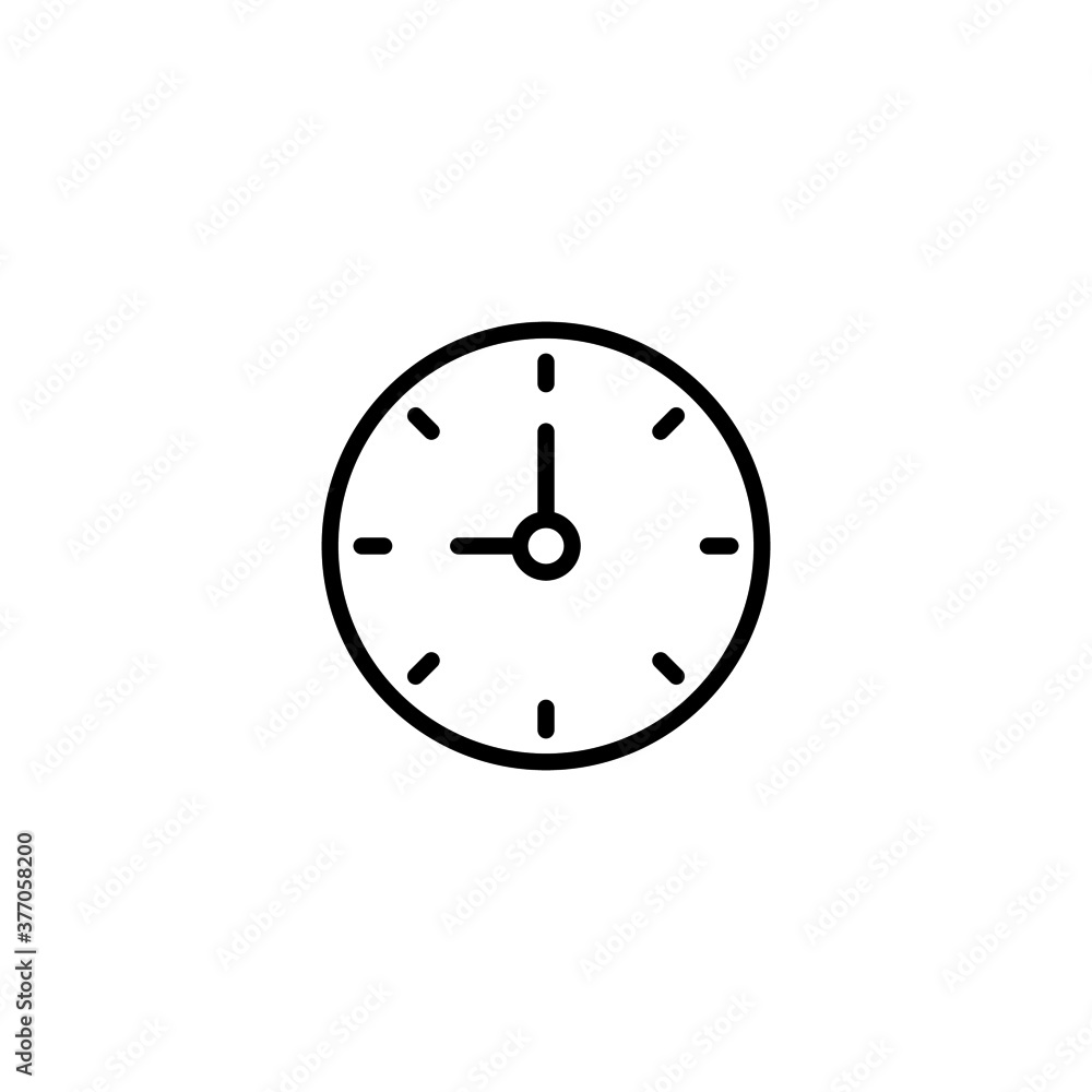 Clock Icon in black line style icon, style isolated on white background Clock Icon in black line style icon, style isolated on white background