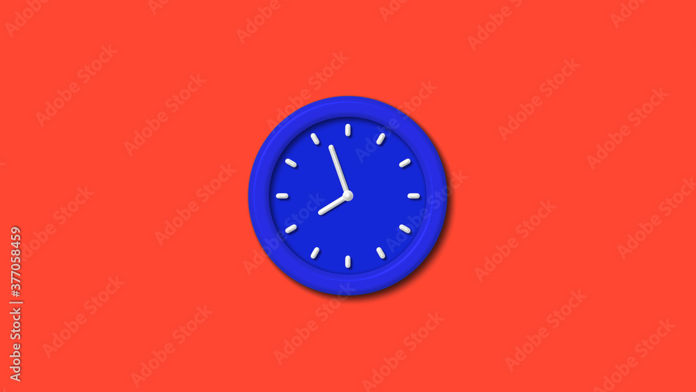 12 hours counting down 3d wall clock icon on red background,blue clock