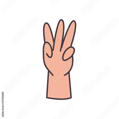 three hand sign language line and fill style icon vector design