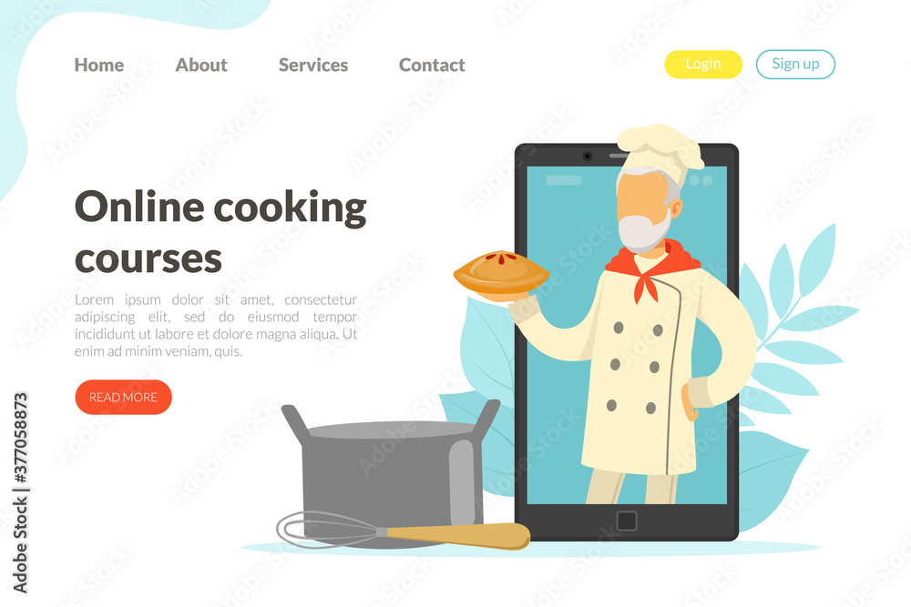 Online Cooking Courses Landing Page Template, Culinary Master Class Website, Homepage Flat Vector Illustration Online Cooking Courses Landing Page Template, Culinary Master Class Website, Homepage Flat Vector Illustration