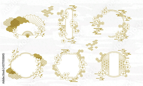 和柄と桜の花のベクターフレームイラスト素材セット