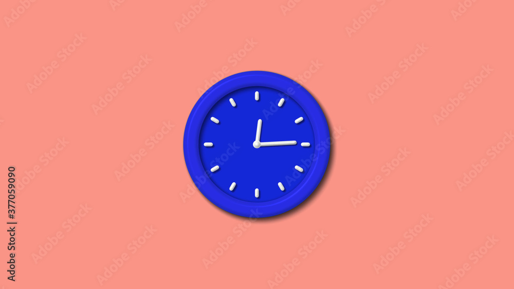 Blue color 3d wall clock on red light background,clock image Blue color 3d wall clock on red light background,clock image