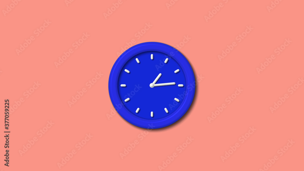 Blue color 3d wall clock on red light background,clock image Blue color 3d wall clock on red light background,clock image