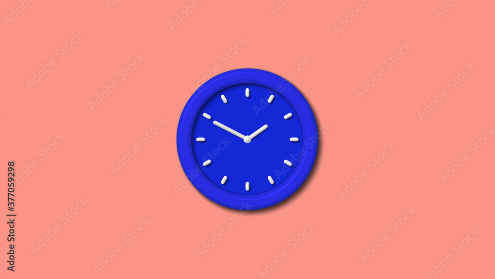 Blue color 3d wall clock on red light background,clock image Blue color 3d wall clock on red light background,clock image