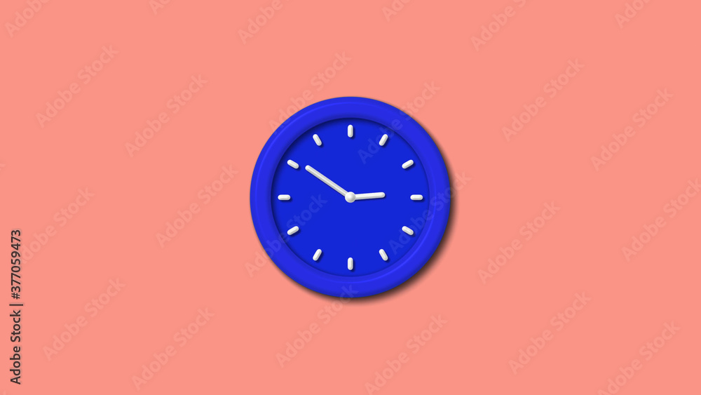 Blue color 3d wall clock on red light background,clock image Blue color 3d wall clock on red light background,clock image