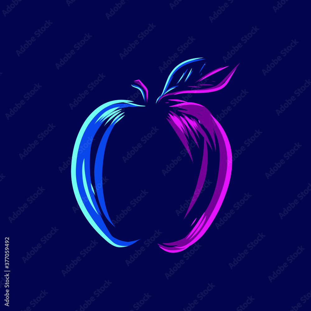 Apple Fruit line pop art potrait logo colorful design with dark background. Abstract vector illustration. Isolated black background for t-shirt, poster, clothing, merch, apparel, badge design Apple Fruit line pop art potrait logo colorful design with dark background. Abstract vector illustration. Isolated black background for t-shirt, poster, clothing, merch, apparel, badge design