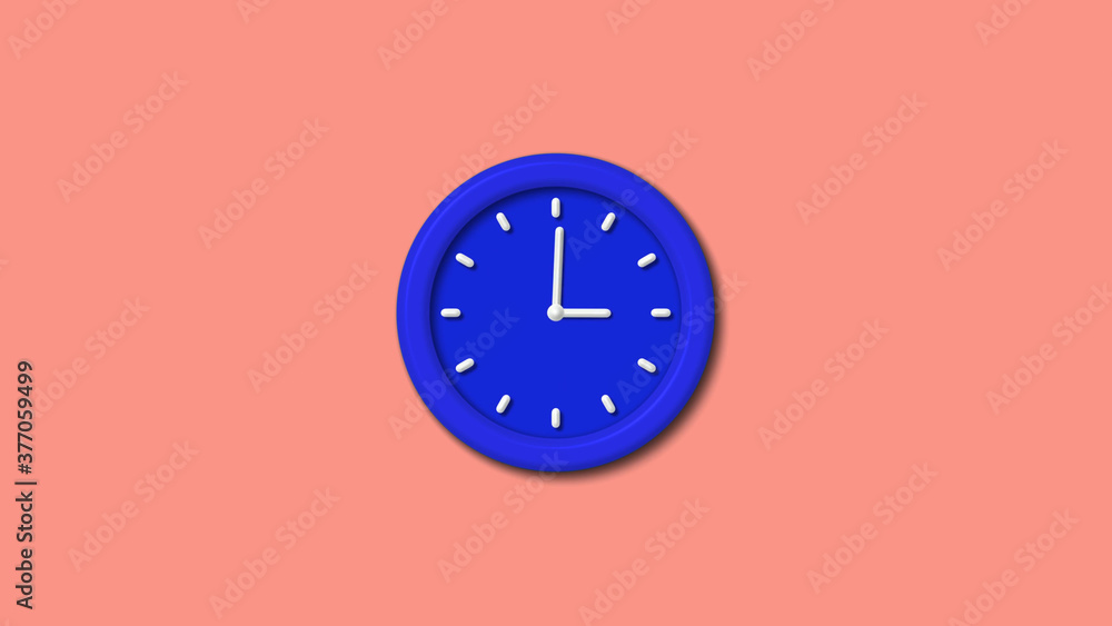 Blue color 3d wall clock on red light background,clock image Blue color 3d wall clock on red light background,clock image
